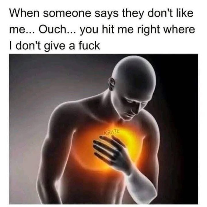 When someone says they don't like me... Ouch... you hit me right where I don't give a fuck