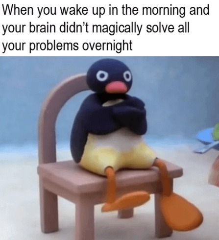 When you wake up in the morning and your brain didn't magically solve all your problems overnight