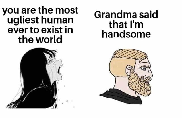 you are the most ugliest human ever to exist in the world Grandma said that I'm handsome