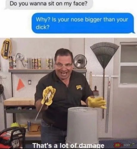 Do you wanna sit on my face? Why? Is your nose bigger than your dick? That's a lot of damage