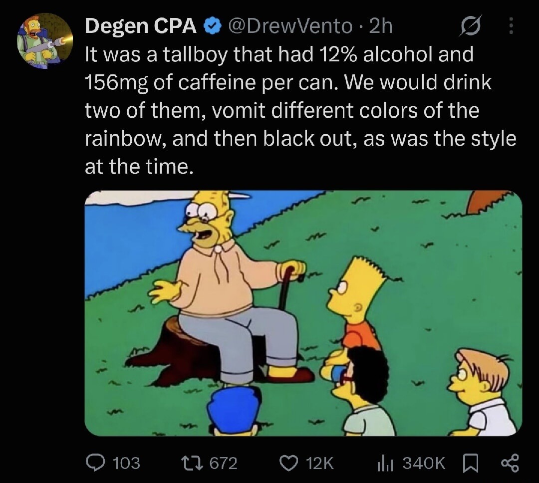 It was a tallboy that had 12% alcohol and 156mg of caffeine per can. We would drink two of them, vomit different colors of the rainbow, and then black out, as was the style at the time.