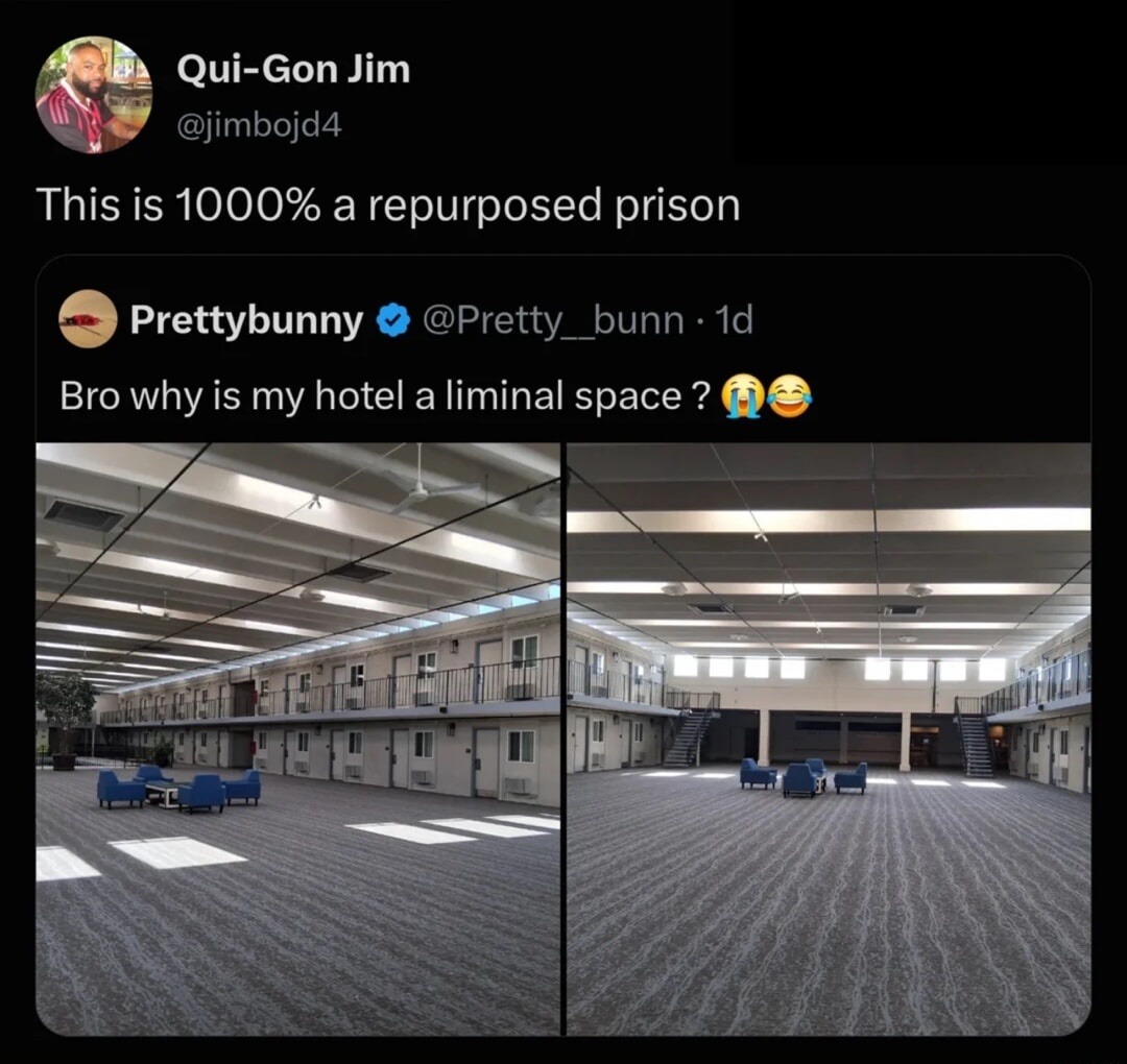 This is 1000% a repurposed prison. Bro why is my hotel a liminal space?