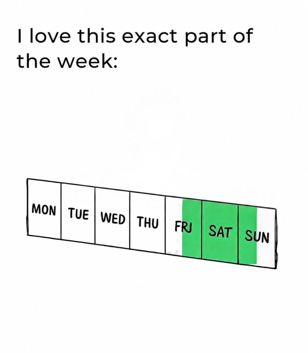 I love this exact part of the week: MON TUE WED THU FRI SAT SUN