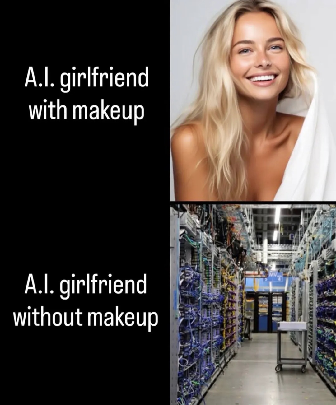A.I. girlfriend with makeup. A.I. girlfriend without makeup.