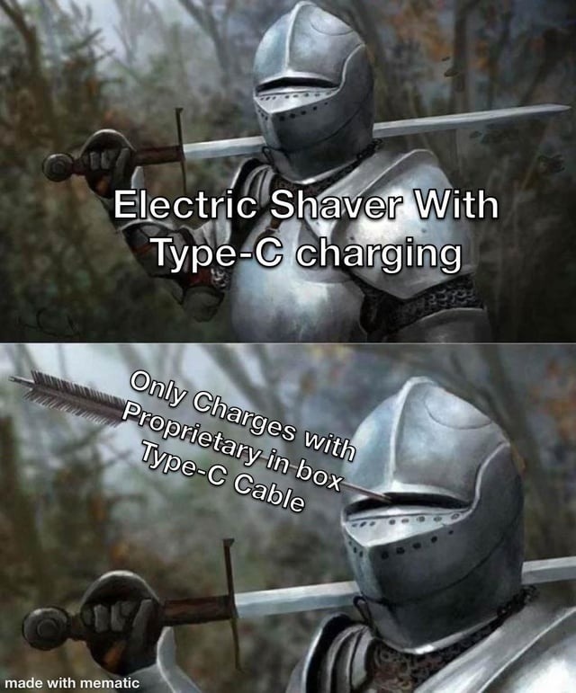 Electric Shaver With Type-C charging. Only Charges with Proprietary in box Type-C Cable.