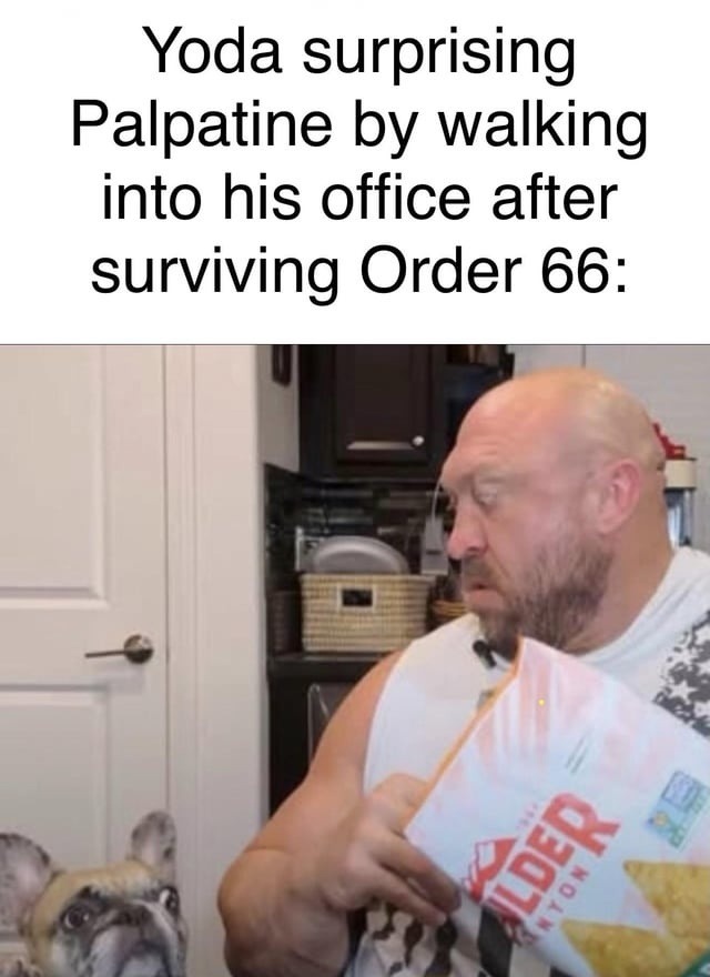 Yoda surprising Palpatine by walking into his office after surviving Order 66: