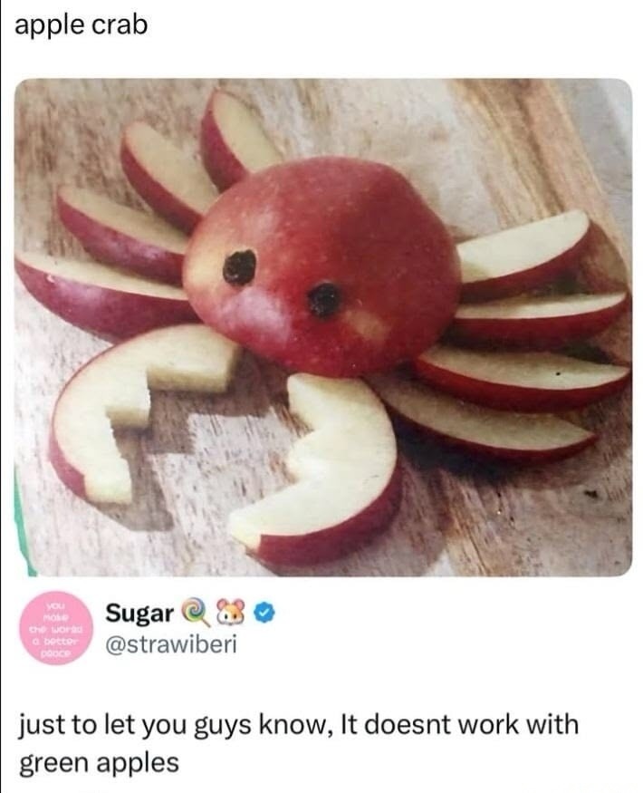 apple crab just to let you guys know, It doesn't work with green apples