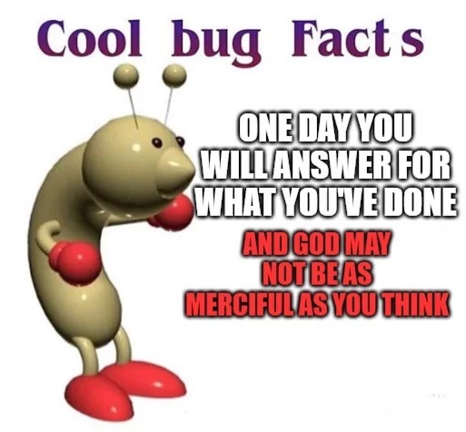 Cool bug Facts ONE DAY YOU WILL ANSWER FOR WHAT YOU'VE DONE AND GOD MAY NOT BE AS MERCIFUL AS YOU THINK