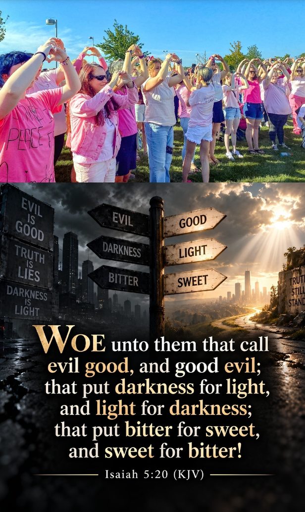 PEACE
EVIL IS GOOD
TRUTH IS LIES
DARKNESS IS LIGHT
EVIL
DARKNESS
BITTER
GOOD
LIGHT
SWEET
TRUTH STILL STANDS
WOE unto them that call evil good, and good evil; that put darkness for light, and light for darkness; that put bitter for sweet, and sweet for bitter! Isaiah 5:20 (KJV)