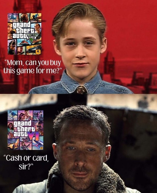 Mom, can you buy this game for me? Cash or card, sir? Grand Theft Auto V. Grand Theft Auto VI.