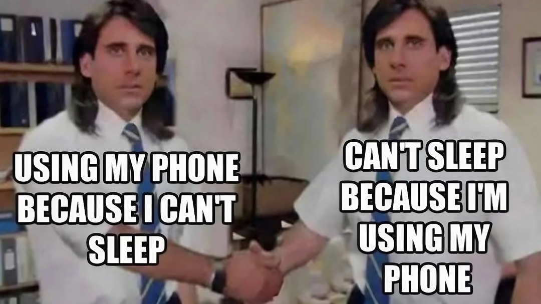 USING MY PHONE BECAUSE I CAN'T SLEEP. CAN'T SLEEP BECAUSE I'M USING MY PHONE.