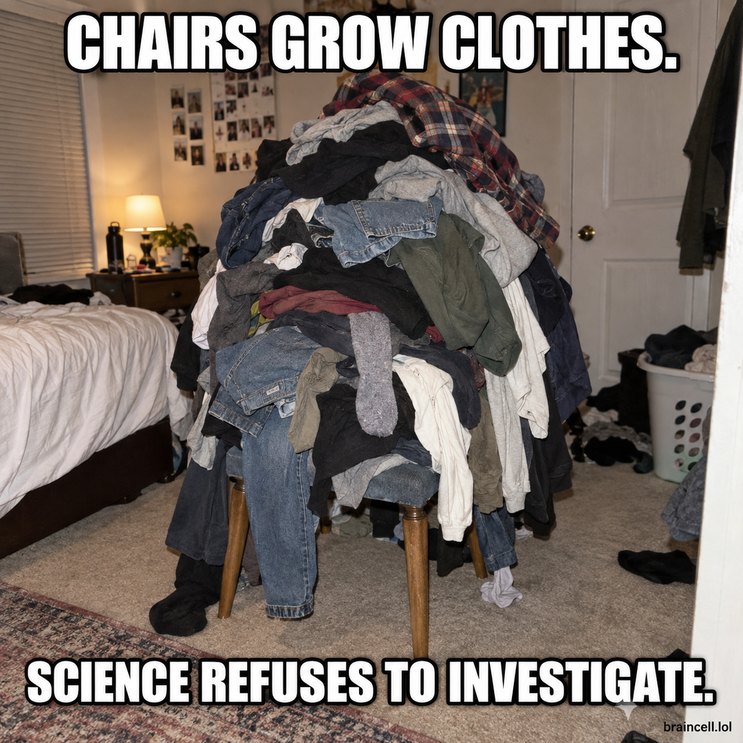 CHAIRS GROW CLOTHES. SCIENCE REFUSES TO INVESTIGATE.