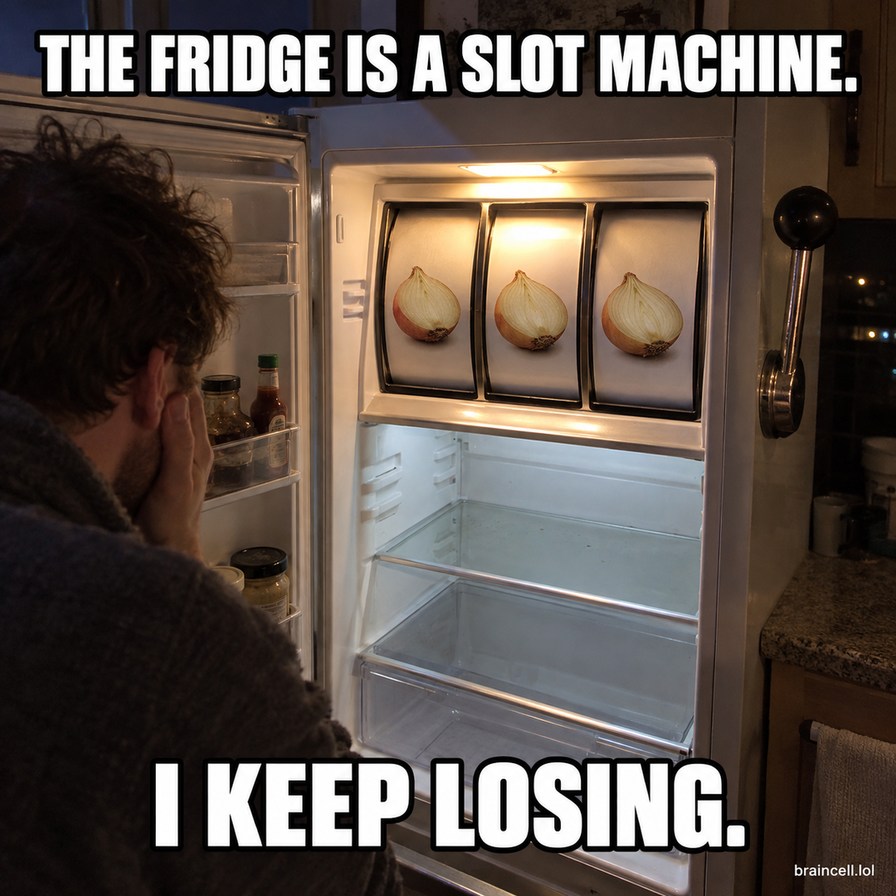 THE FRIDGE IS A SLOT MACHINE. I KEEP LOSING.
