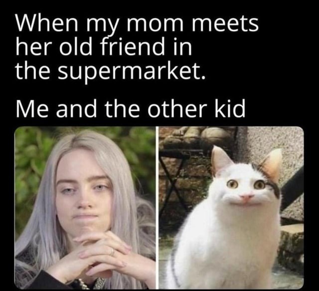 When my mom meets her old friend in the supermarket. Me and the other kid