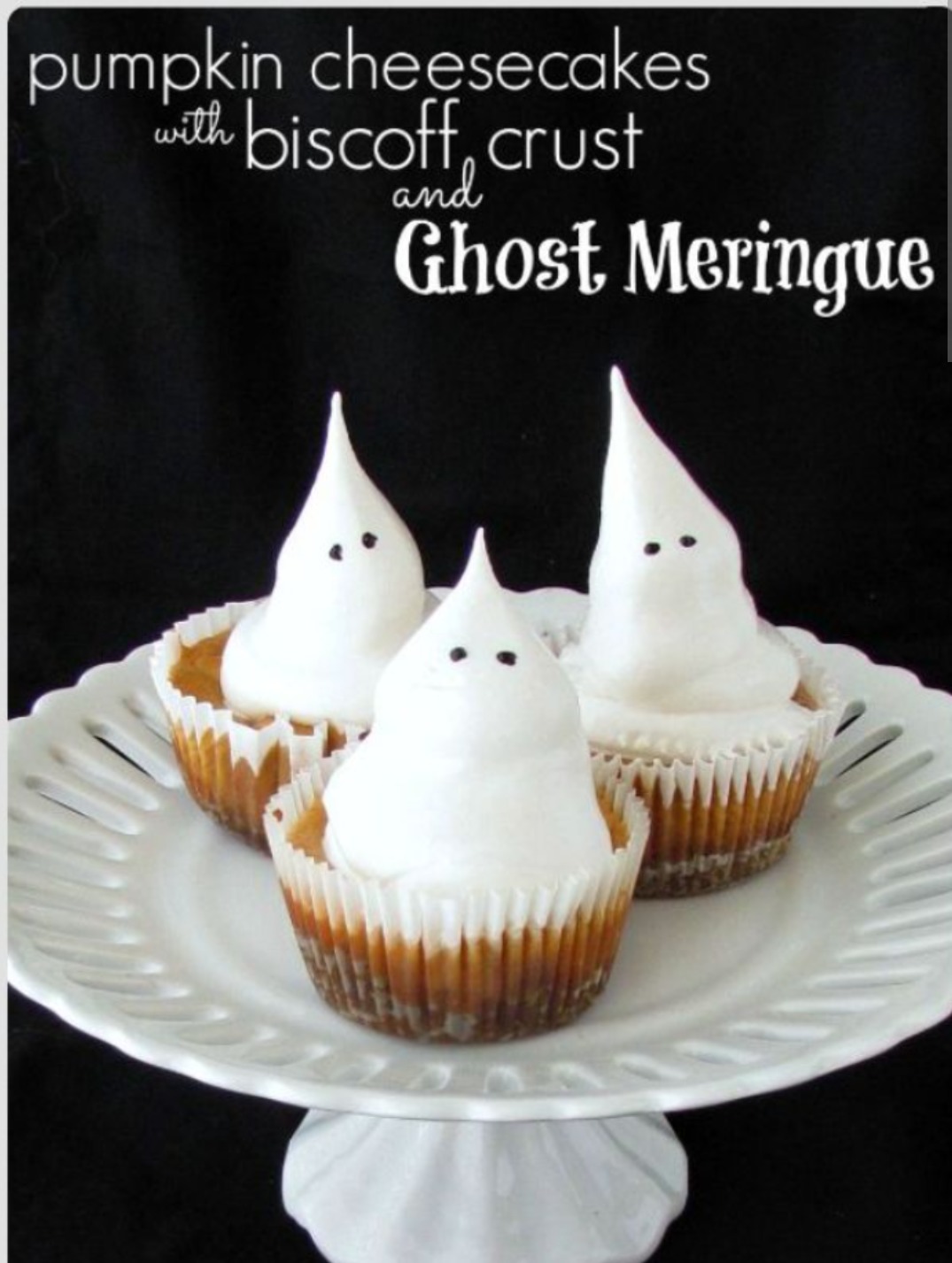 pumpkin cheesecakes with biscoff crust and Ghost Meringue