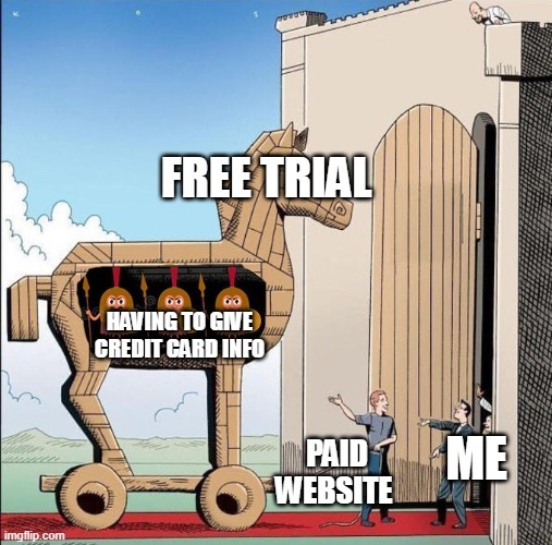 FREE TRIAL HAVING TO GIVE CREDIT CARD INFO PAID WEBSITE ME