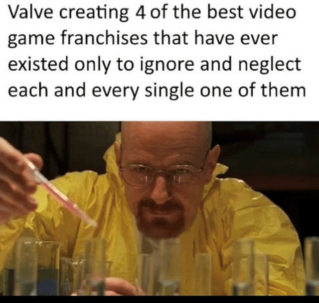 Valve creating 4 of the best video game franchises that have ever existed only to ignore and neglect each and every single one of them