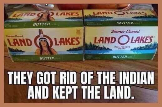 LAND O LAKES BUTTER Farmer-Owned LAND O LAKES BUTTER THEY GOT RID OF THE INDIAN AND KEPT THE LAND.