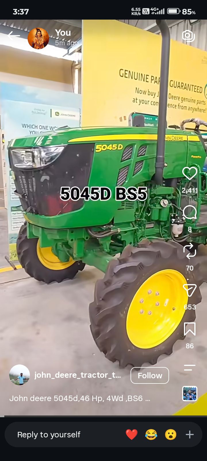 John Deere 5045D BS5 tractor. Genuine parts guaranteed. Now buy John Deere genuine parts at your convenience from anywhere! John Deere 5045d, 46 Hp, 4Wd, BS6.