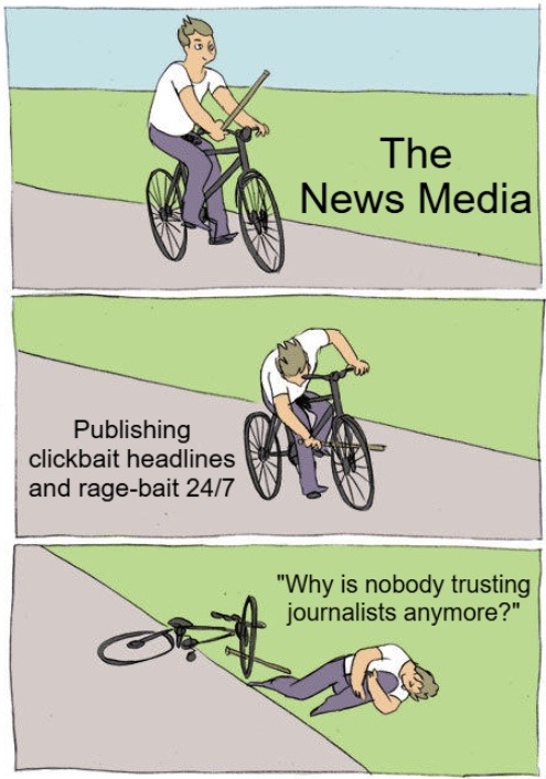 The News Media Publishing clickbait headlines and rage-bait 24/7 