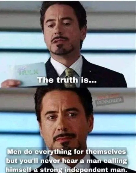 The truth is... Men do everything for themselves but you'll never hear a man calling himself a strong independent man.