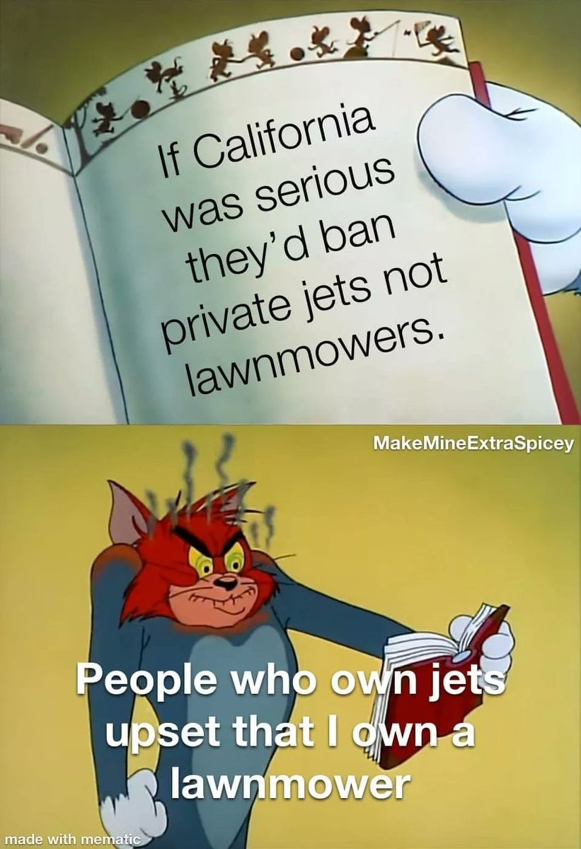If California was serious they'd ban private jets not lawnmowers. People who own jets upset that I own a lawnmower.