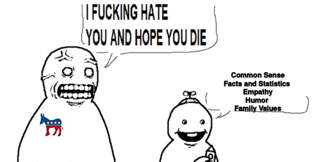 I FUCKING HATE YOU AND HOPE YOU DIE. Common Sense, Facts and Statistics, Empathy, Humor, Family Values.