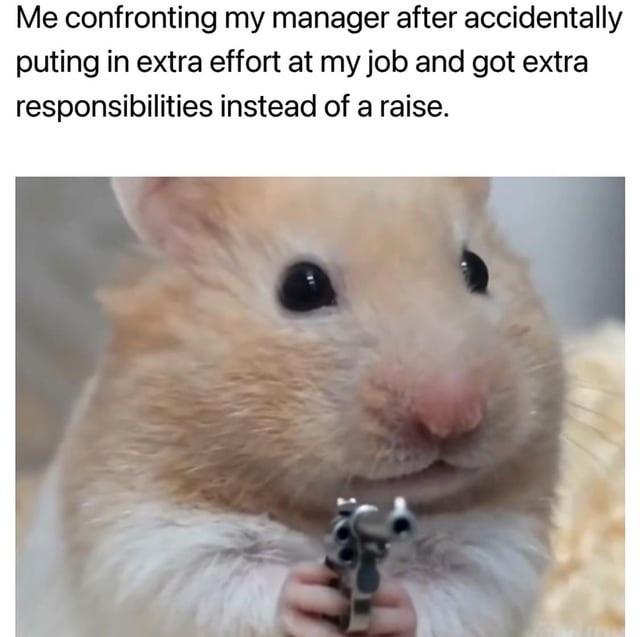 Me confronting my manager after accidentally putting in extra effort at my job and got extra responsibilities instead of a raise.