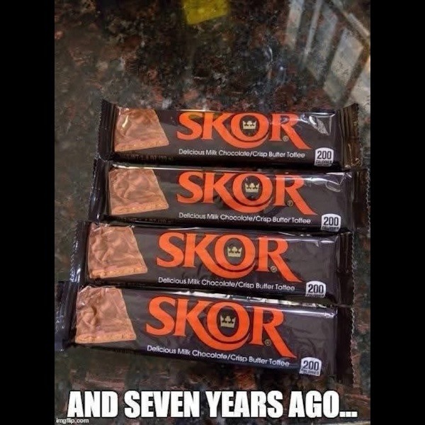 SKOR Delicious Milk Chocolate/Crisp Butter Toffee 200 CALORIES AND SEVEN YEARS AGO...