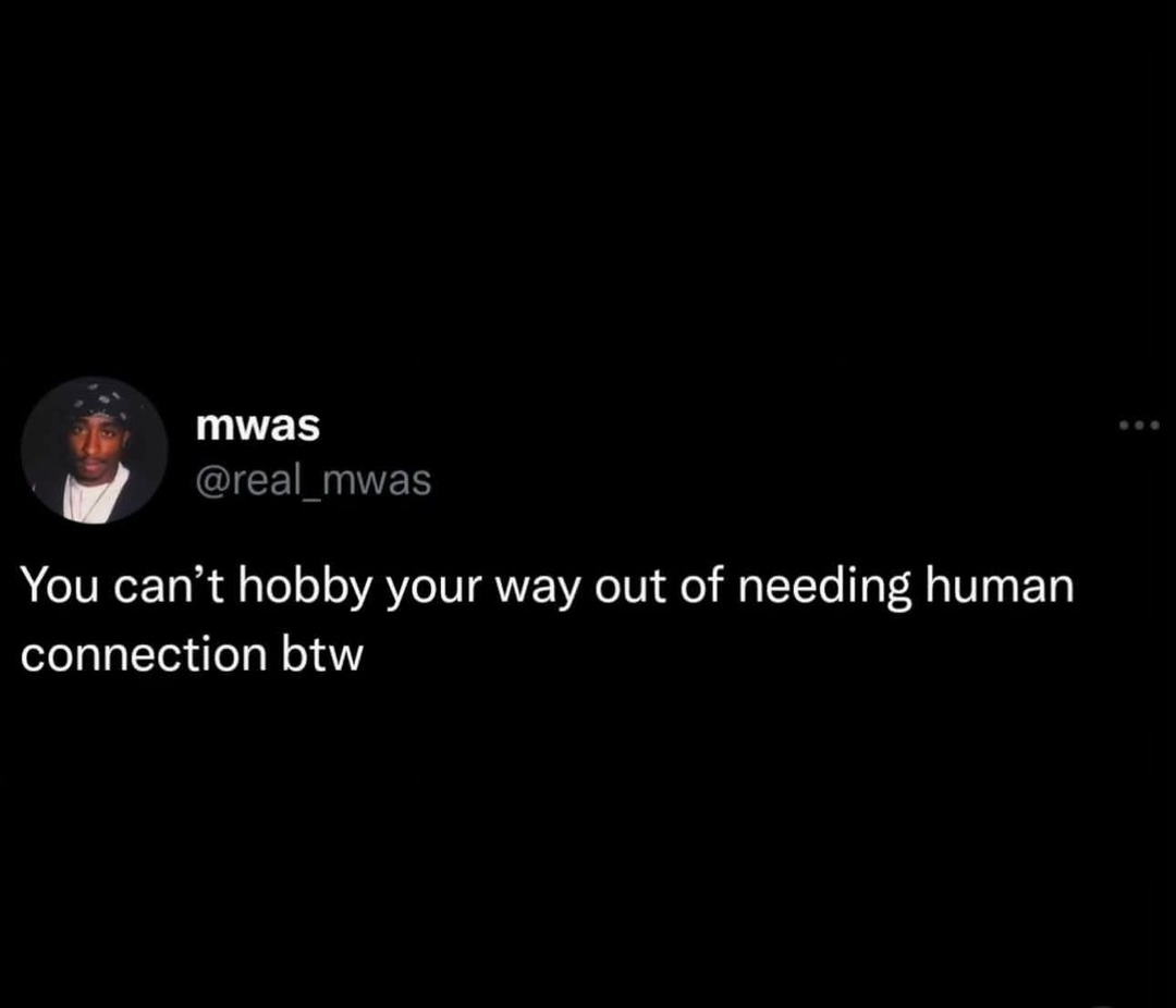 You can't hobby your way out of needing human connection btw