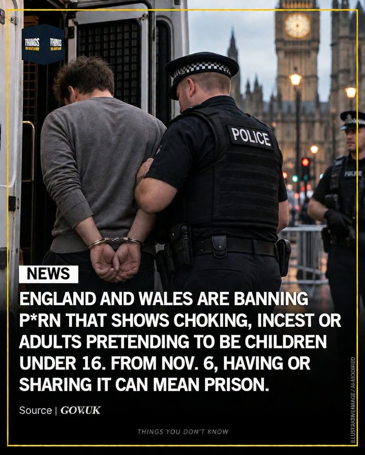 NEWS ENGLAND AND WALES ARE BANNING P*RN THAT SHOWS CHOKING, INCEST OR ADULTS PRETENDING TO BE CHILDREN UNDER 16. FROM NOV. 6, HAVING OR SHARING IT CAN MEAN PRISON. Source | GOV.UK. THINGS YOU DON'T KNOW. ILLUSTRATIVE IMAGE / AI-MODIFIED.