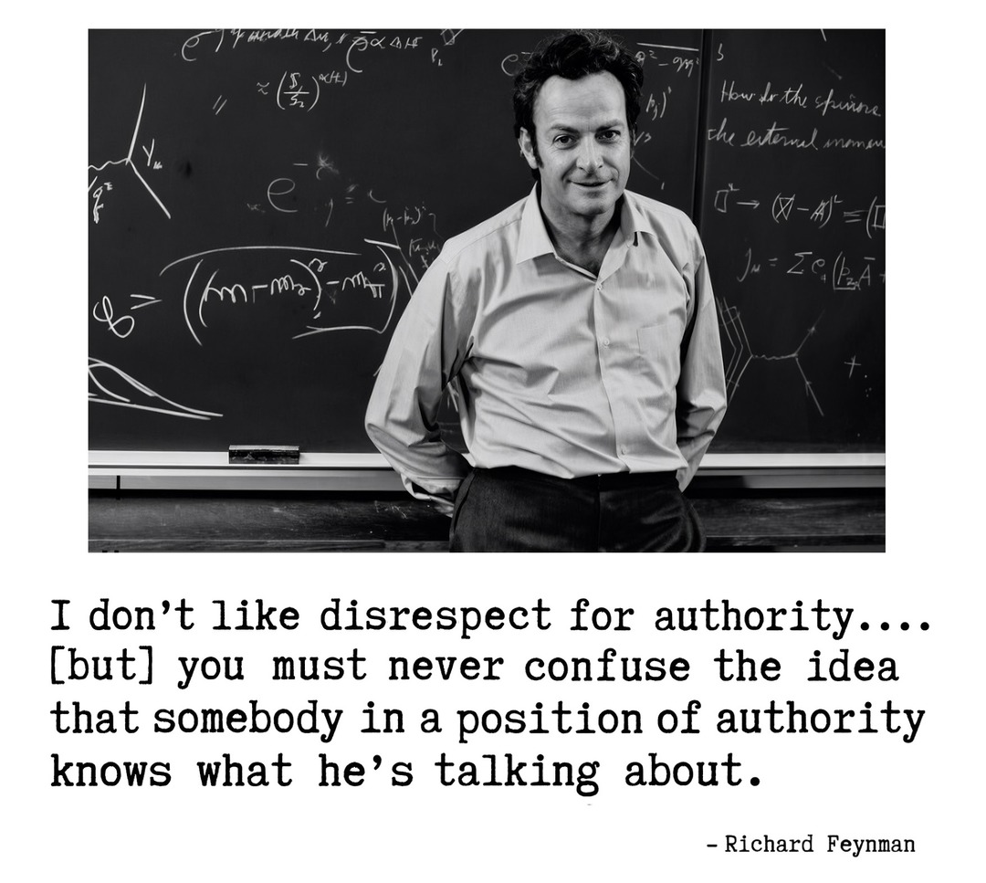 A man, Richard Feynman, stands in front of a blackboard filled with mathematical equations. The text below reads: 