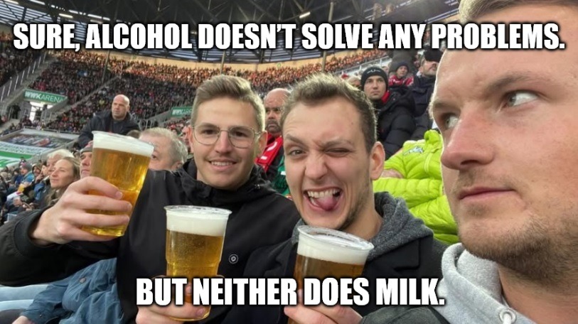 Sure, alcohol doesn't solve any problems. But neither does milk.