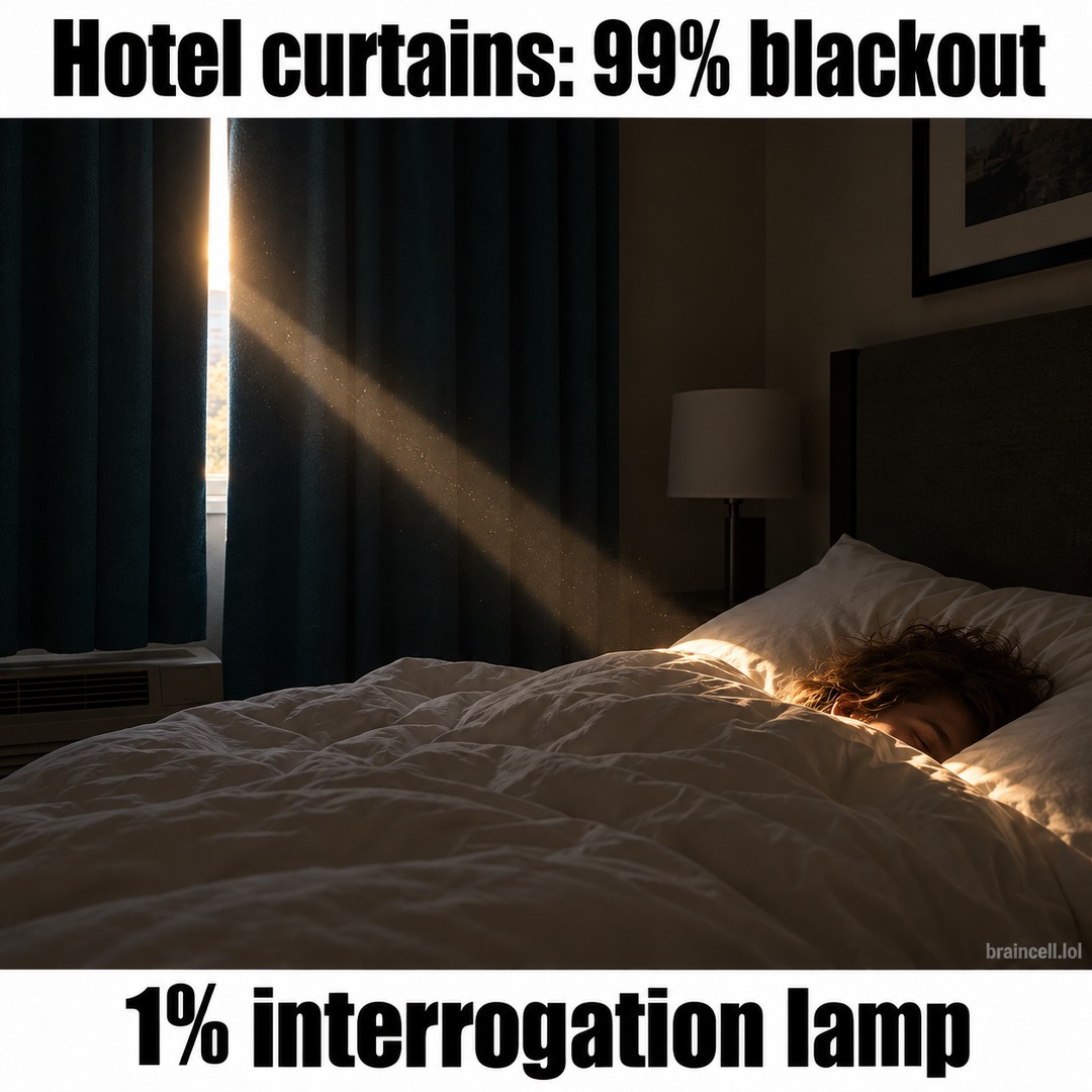 Hotel curtains: 99% blackout 1% interrogation lamp