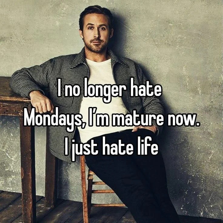 I no longer hate Mondays, I'm mature now. I just hate life
