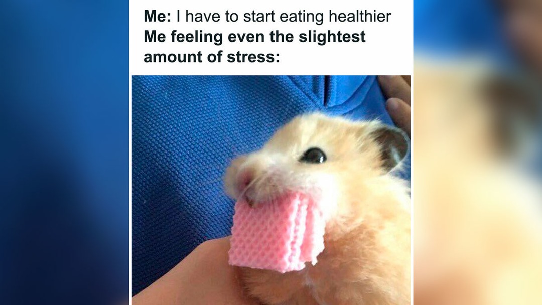Me: I have to start eating healthier Me feeling even the slightest amount of stress: